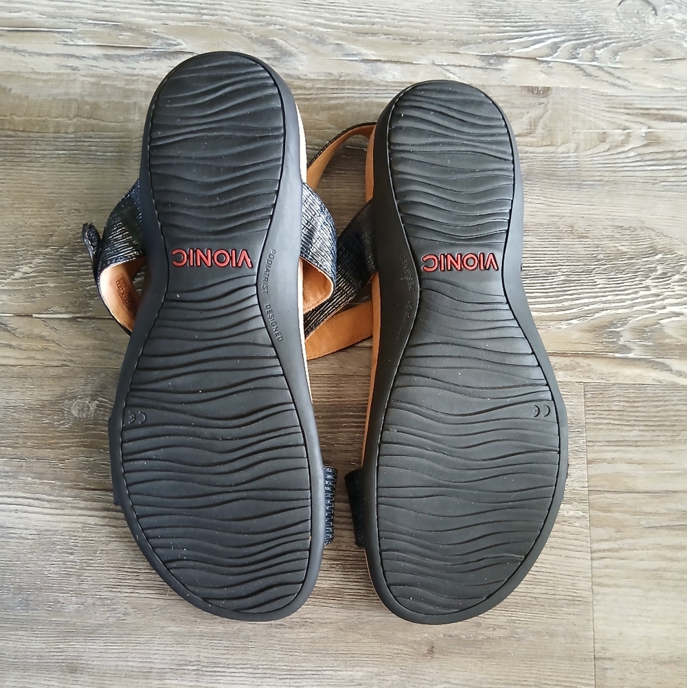 Vionic Farra II Strappy Sling Back Velcro Adjustable Flat Sandal Black Ladies 10 - Picture 8 of 9